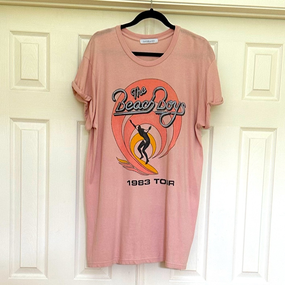 Free People Daydreamer THE BEACH BOYS 1983 TOUR Large Tee Pink